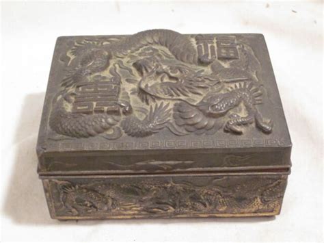 Vintage Metal Dragon Trinket Box w/ Wood Liner Made In Japan 